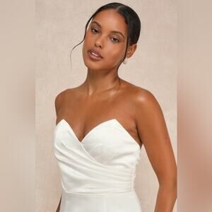 Lulus Profound Love White Satin Pleated NO SLEEVES Maxi Dress